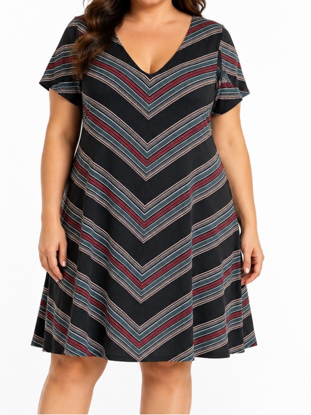 Torrid V-Neck Striped Short Sleeve Midi Dress Size 0 Large